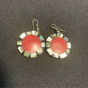 Sterling and Red Mother of Pearl Earrings